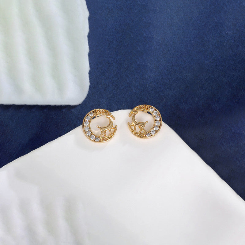Gold Reindeer Moon Stud Earrings