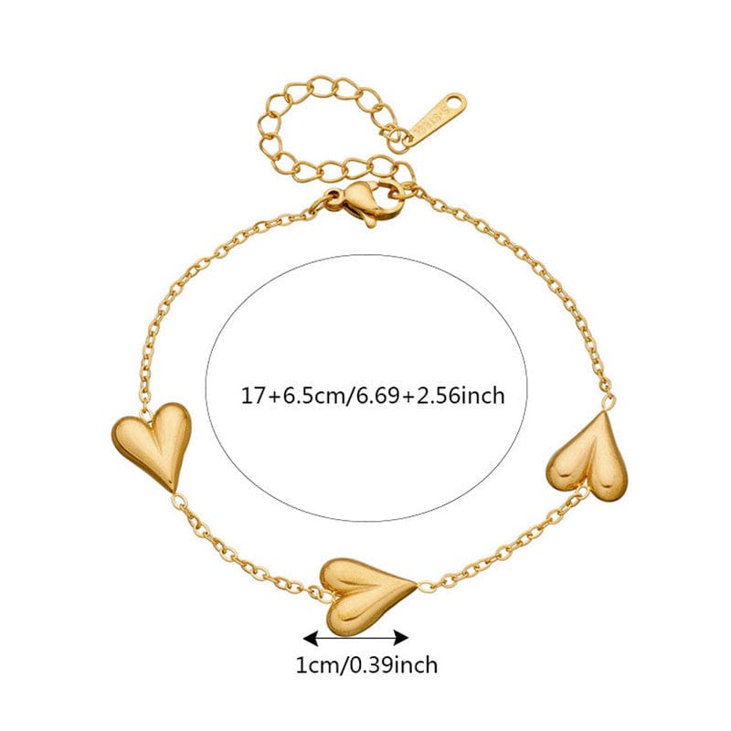 Gold Plated Triple Puffed Heart Link Bracelet