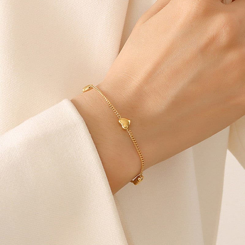 Gold Plated Triple Puffed Heart Link Bracelet