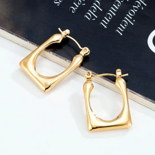 Square Geometric Gold Hoop Earrings