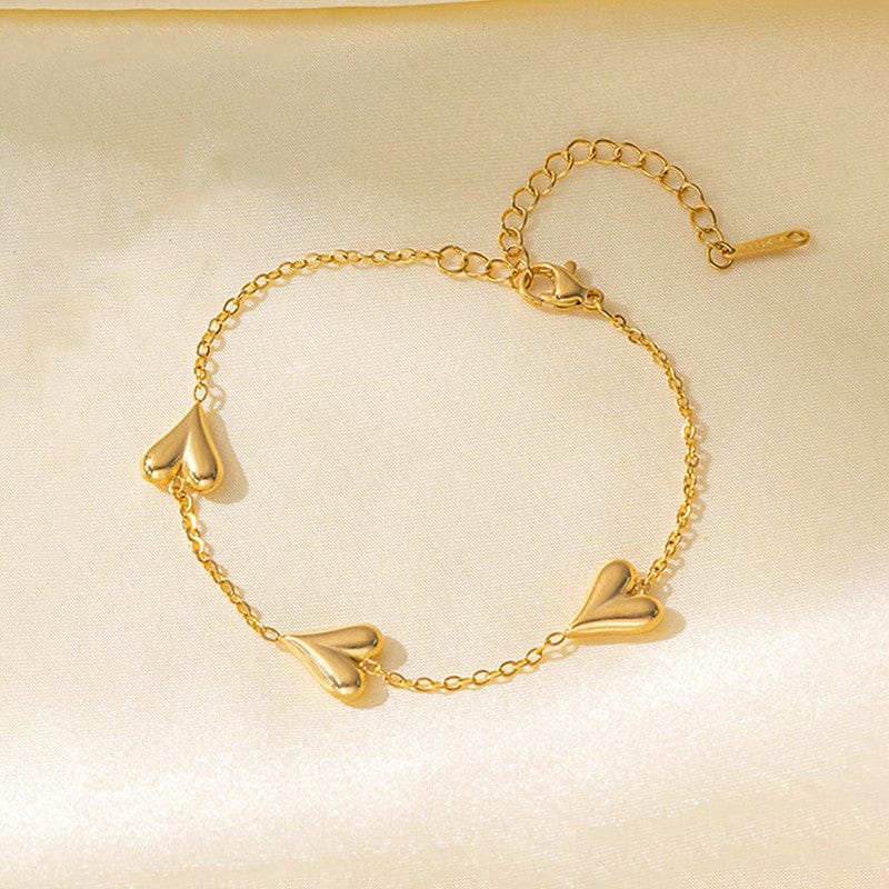 Gold Plated Triple Puffed Heart Link Bracelet