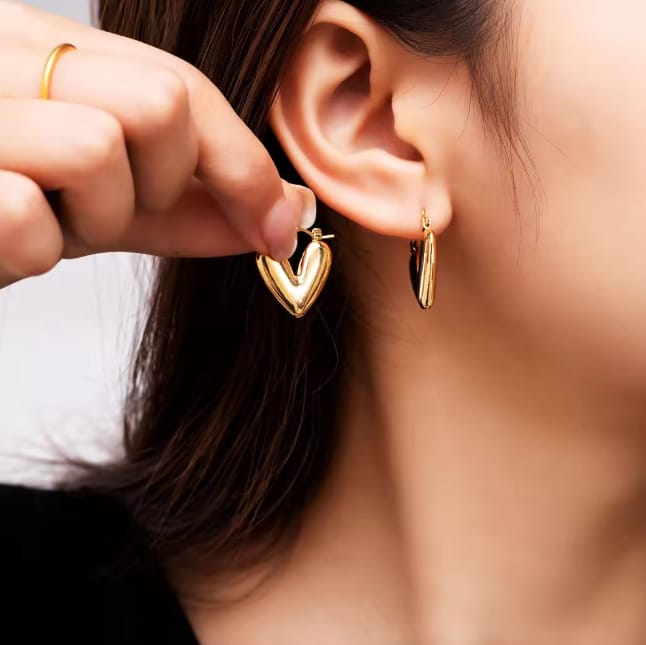 V-Heart Hoop Earrings