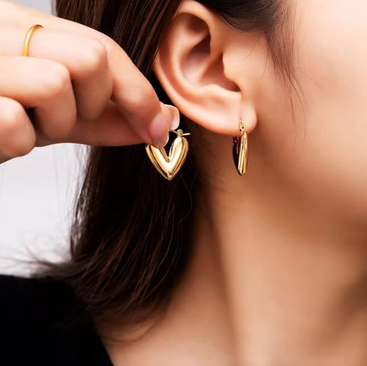 V-Heart Hoop Earrings