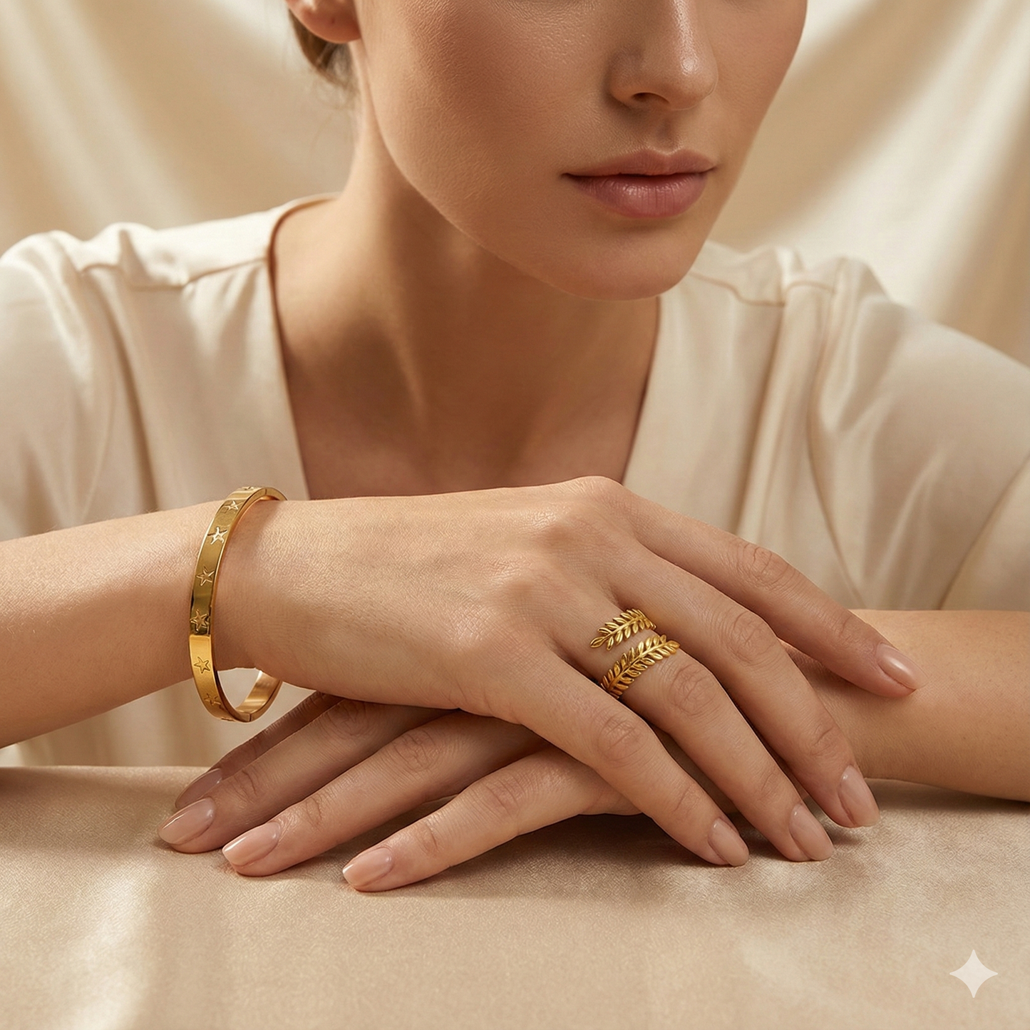 Gold-Plated Anti-Tarnish Stainless Steel Contemporary Adjustable Ring