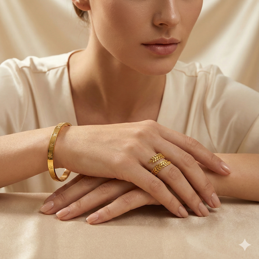 Gold-Plated Anti-Tarnish Stainless Steel Contemporary Adjustable Ring