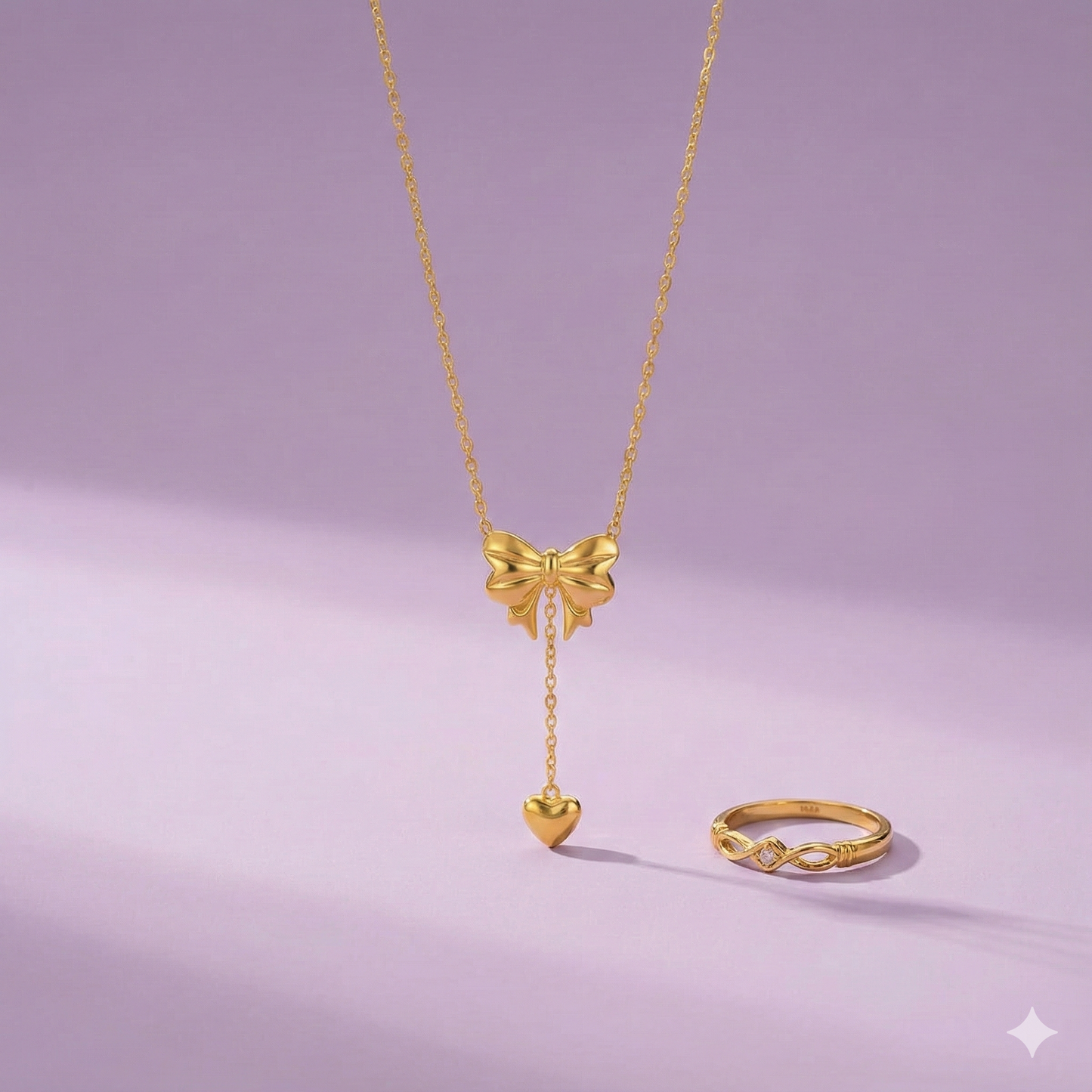 Gold Plated Stainless Steel Anti Tarnish Heart Themed Bow inspired Pendant Necklace