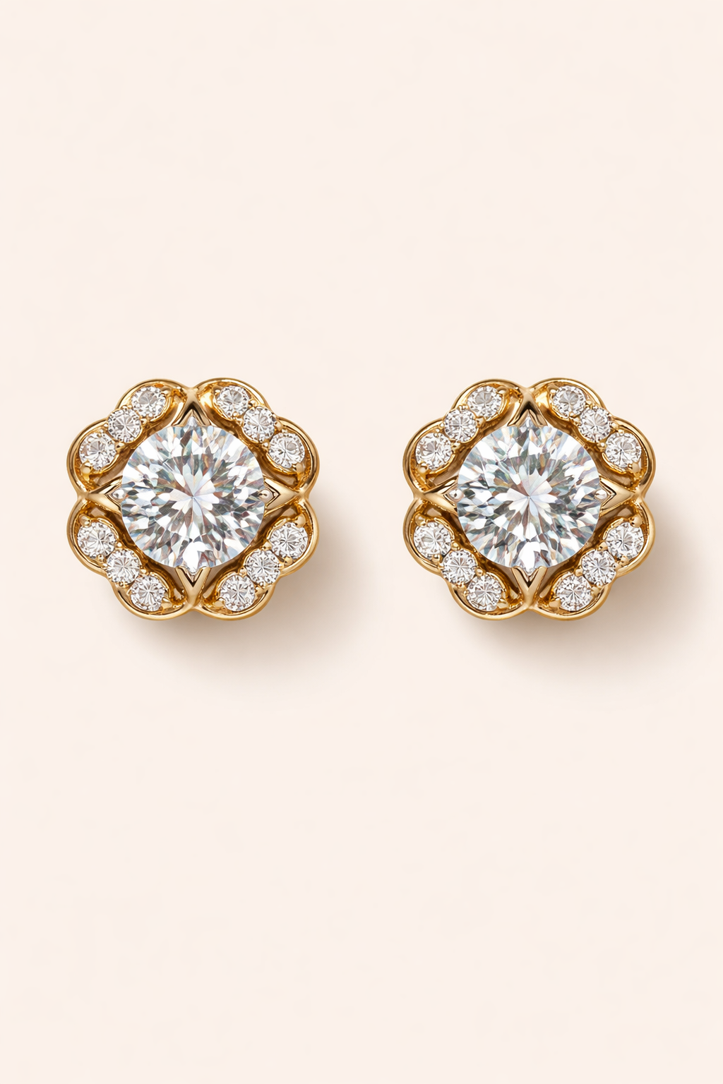 Gold Reindeer Crescent Moon Stud Earrings with CZ Accents