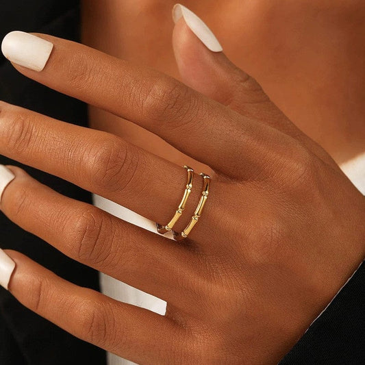 Elegant Gold Bamboo Joint Open Ring