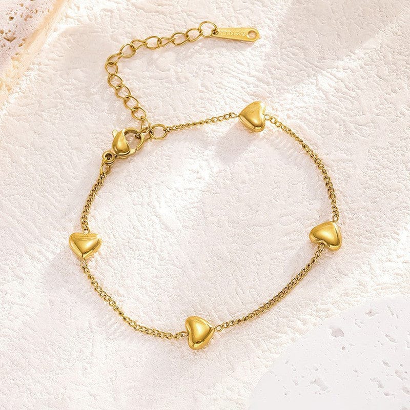Gold Plated Triple Puffed Heart Link Bracelet