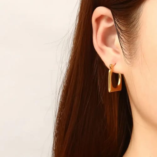 Square Geometric Gold Hoop Earrings