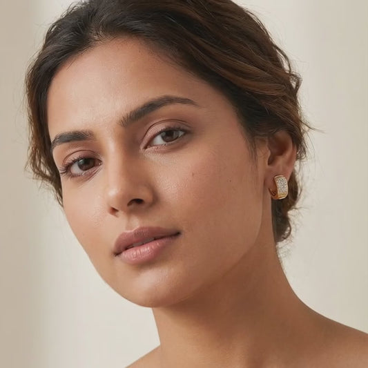 Gold-Plated Gold Toned AD Studded Contemporary Hoop Earrings