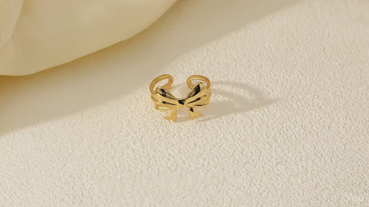 Gold-Plated Anti-Tarnish Stainless Steel Bow Themed Adjustable Ring: