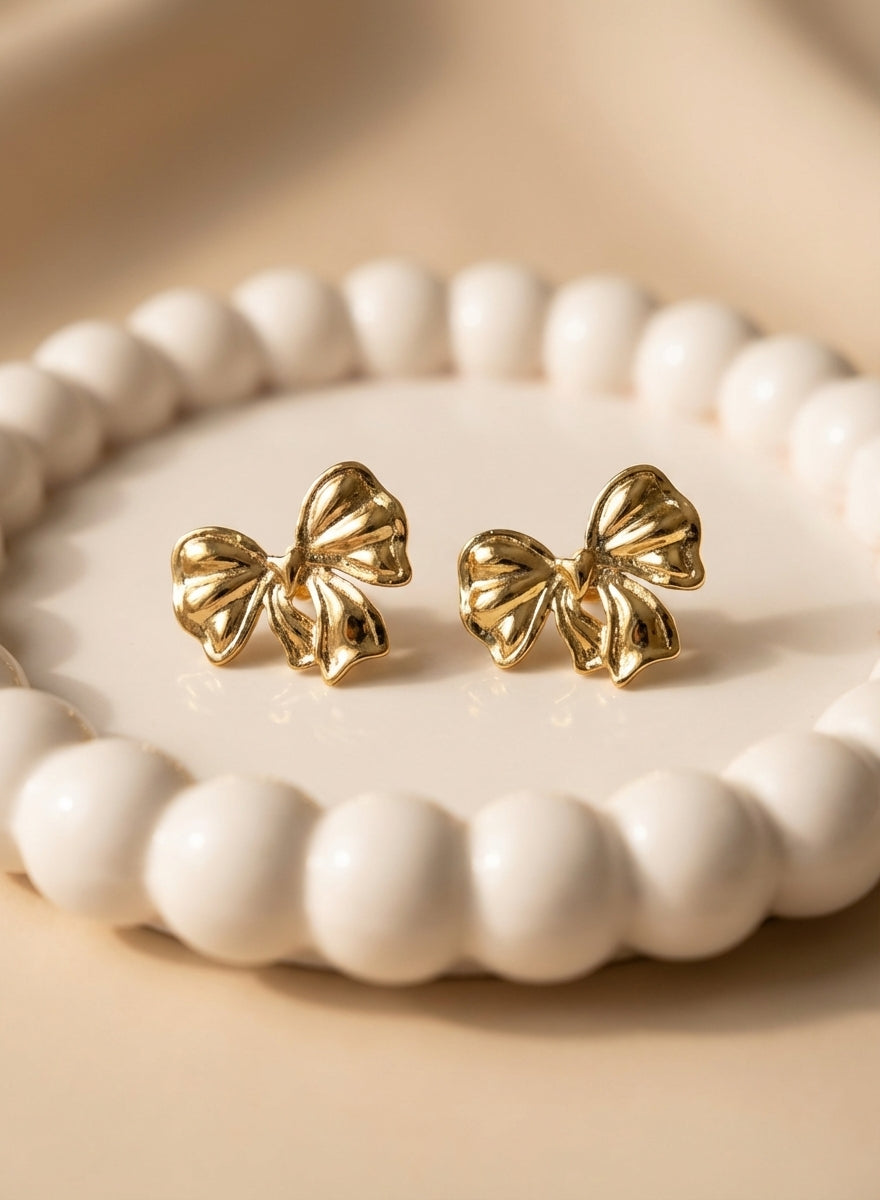 Anti-Tarnish Bow Stud Earrings