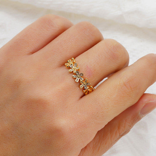 Gold Plated Anti Tarnish Steel Floral Themed Adjustable Finger Ring