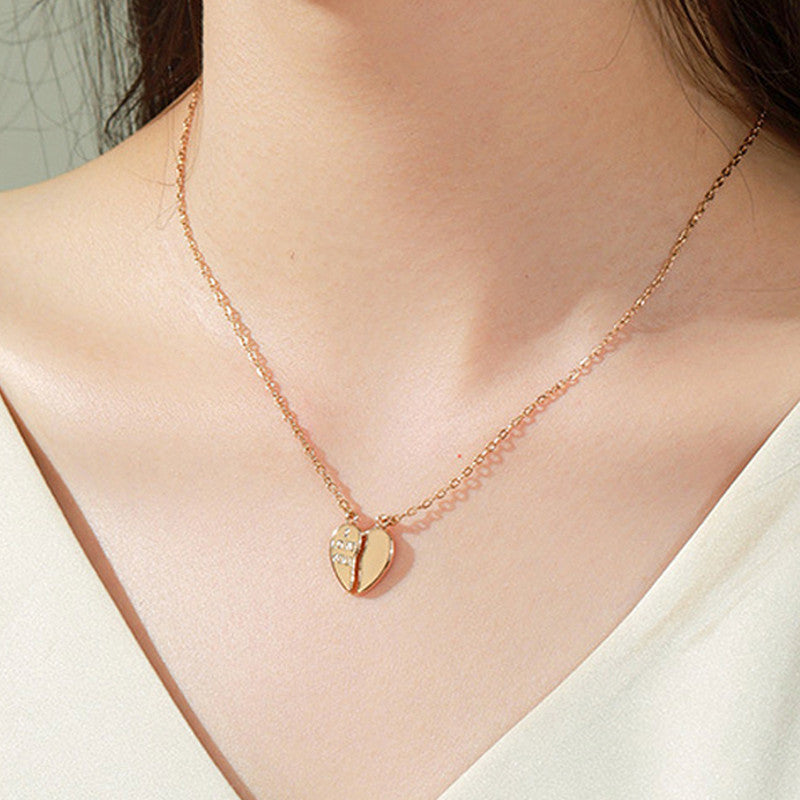 Gold Plated Gold Toned Broken Heart Themed Contemporary Pendant With Chain