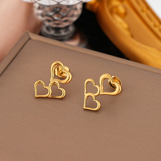 3 Heart shape gold plated studs