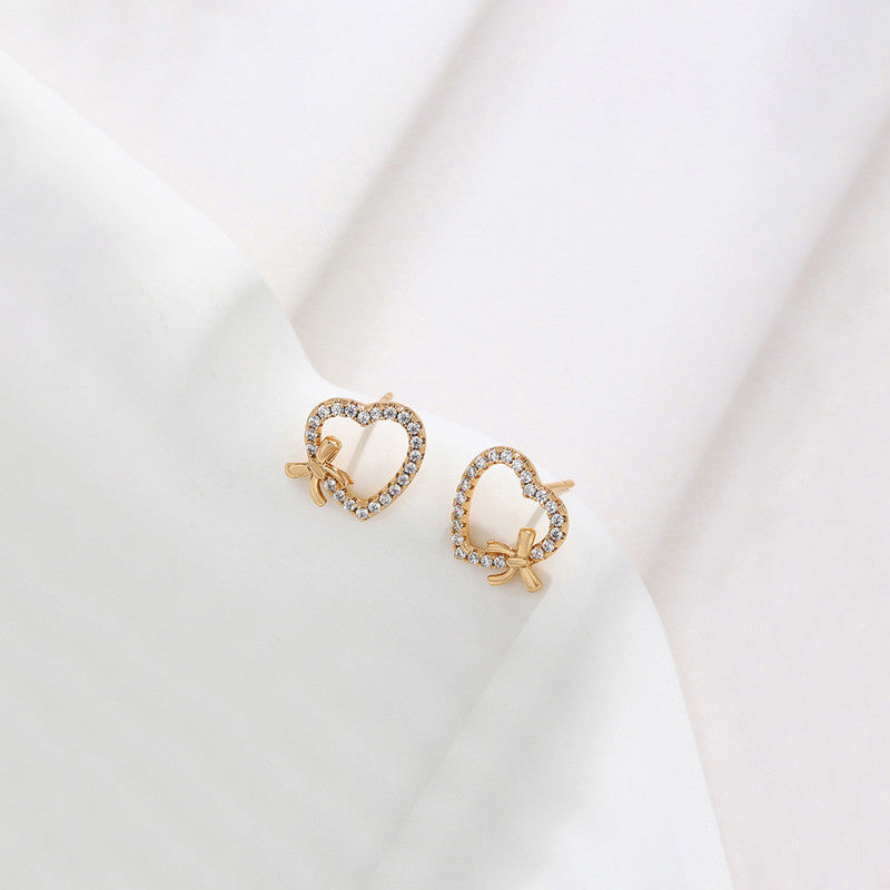 Gold-Plated Heart Themed AD Studded Stud Earrings