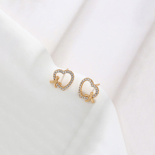 Gold-Plated Heart Themed AD Studded Stud Earrings