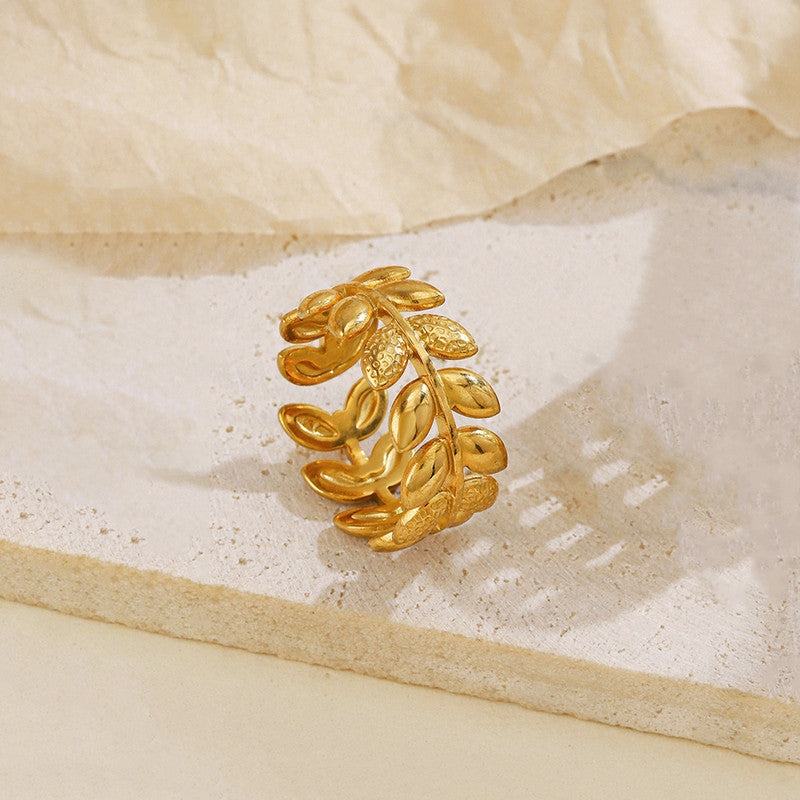 Gold plated leaf pattern ring