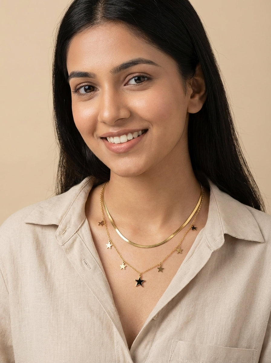 Gold-Plated Anti-Tarnish Star Charm Layered Necklace