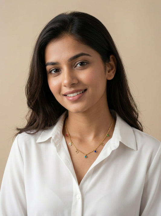 gold-Plated Anti-Tarnish Multicolour Charm Necklace